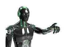黑色和绿色智能机器人机器人机器人指着惠特