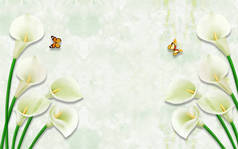 3d 花, 蝴蝶天空和花家庭砖墙背景