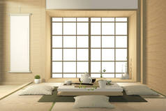 热带室内设计，沙发为客厅日本风格。3D渲染