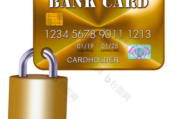 代表金融数据保护的银行卡和挂锁