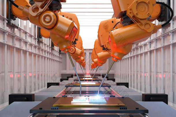 工厂机器人装配线自动化产业的概念