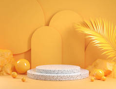 具有野性概念背景的现代黄色软垫台阶垫3D渲染
