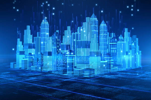智能城市与技术5g通信。未来派数字数据网络连接。物联网的背景概念