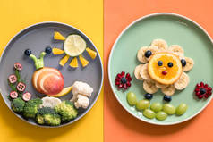 盘子里有色彩艳丽的水果和蔬菜