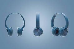 蓝色背景工作室包拍摄设备蓝牙蓝色耳机