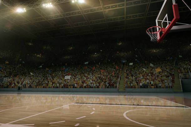 职业篮球<strong>赛场</strong>。与体育迷论坛。3d 插图