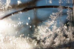 抽象霜纹理在冬季窗口