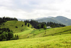 喀尔巴阡山夏日风光, 西乌克兰, 山, 小房子和牧场