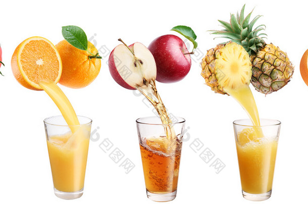 <strong>鲜榨果<strong>汁</strong></strong>倒从水果和蔬菜中的玻璃.