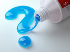 牙膏的形状从牙膏管出来的问号。刷牙牙齿的概念。3d 插图