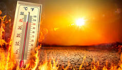 Heat Temperature - Thermometer And Warm Sun - Extreme Climate - contain 3d Rendering
