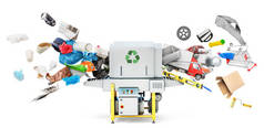 可回收的概念。垃圾和废物被回收成通常的产品。生态概念.