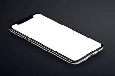 iphone X. 透视视图等轴测黑色类似于 iphone X 智能手机模型位于黑暗表面