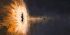 黑洞吞噬宇宙飞船的场景，数字绘画，3D插图.
