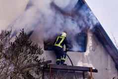 December 3, 2020, Dole island, Latvia: extinguishing the fire destroyed the village house