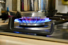 在家里的煤气炉上用水壶加热水.