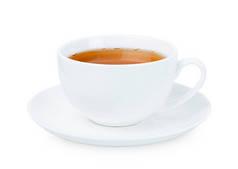 白色杯子，背景白色孤立的茶。前景