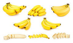 成熟香蕉设置隔离上白色背景