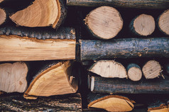 美丽的天然木材质地。壁炉装木柴