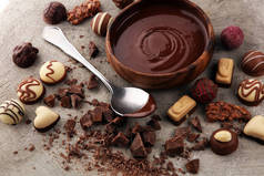 许多品种的巧克力果仁糖, 比利时糖果美食巧克力