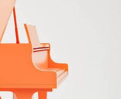 单色橙色黑色大钢琴在粉红工作室，无人，3D渲染