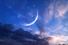 深蓝色星夜天空大月亮宇宙云彩背景