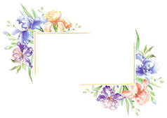 Watercolor iris frame. Hand-painted clipart