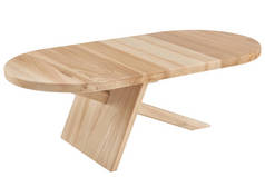 用天然木材制成的桌子，用白色隔开。
