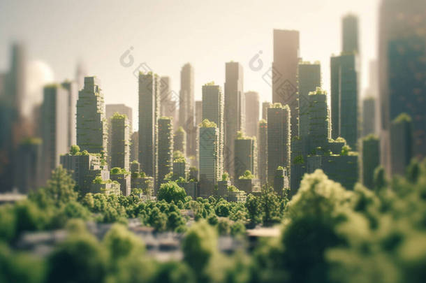 这个概念艺术展示了一个未来主义的城市，在那里自然和现代建筑完美和谐地共存。高楼大厦与绿化融合在一起，缔造一个可持续的、具吸引力的城市环境.
