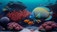 热带鱼类和珊瑚礁的海洋背景