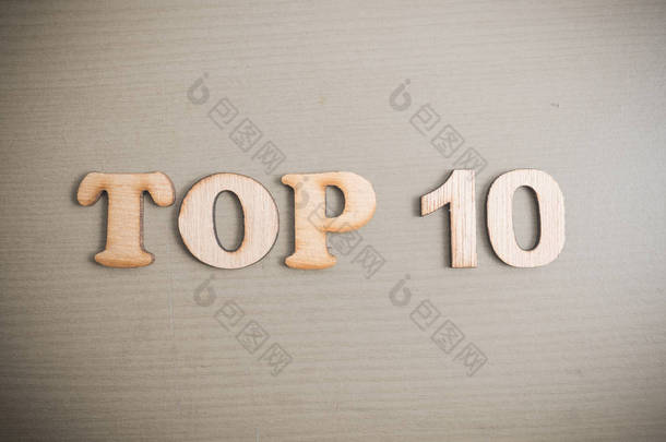 前10榜单, 商业励志励志语录, 文字版式顶部视图木刻字概念