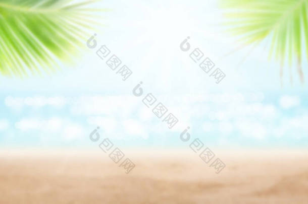 夏日的热带海,波光闪闪,沙滩上有炽热的沙子,蓝天阳光灿烂.广泛的模板背景