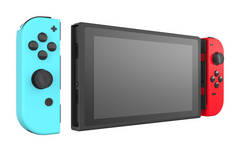 现实的视频游戏控制器连接到触摸屏隔离白色与剪切路径。在线游戏用蓝色和红色游戏面板的3D渲染