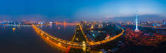 武汉市日落与夜间航空摄影风景