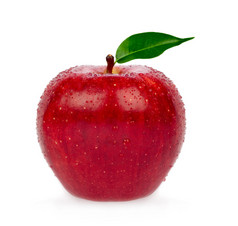 鲜红苹果，叶子与白色隔离