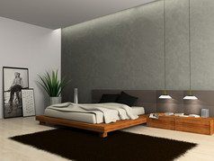 现代卧室 3d 渲染的内部
