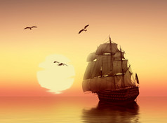 小船在日落时分