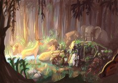 数字绘画艺术丛林动物场景