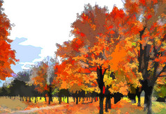 艺术作为油画的秋景。垃圾图片显示树.