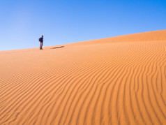 在纳米布沙漠上行走的单身男人