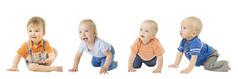 宝贝男孩组，爬行的婴儿孩子蹒跚学步儿童白色