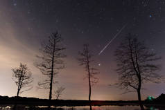 夜空中的英仙座流星条纹