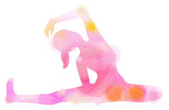 水彩瑜伽女性剪影在白色背景。数码艺术画.