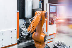 机械臂机床工业制造厂，智能工厂行业 4.0 概念.
