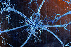 数字神经元和神经网络的3d 插图。人工智能的概念