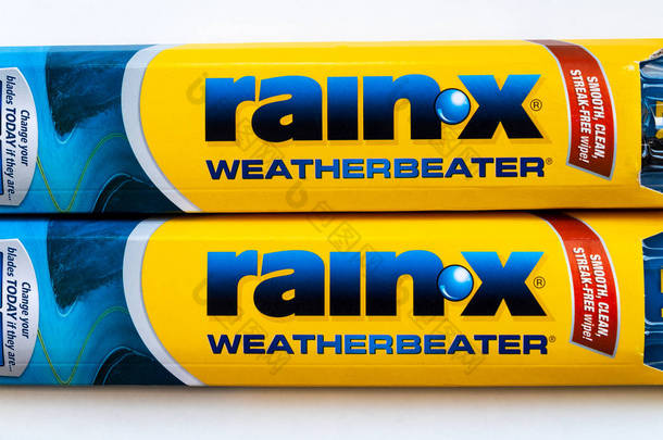 圣保罗, mn/usa-2019年2月21日: rain-x 气象击球机雨刮器刮水器刀片和商标标志。rainx 是汽车更换零部件和化学品的<strong>品牌</strong>.
