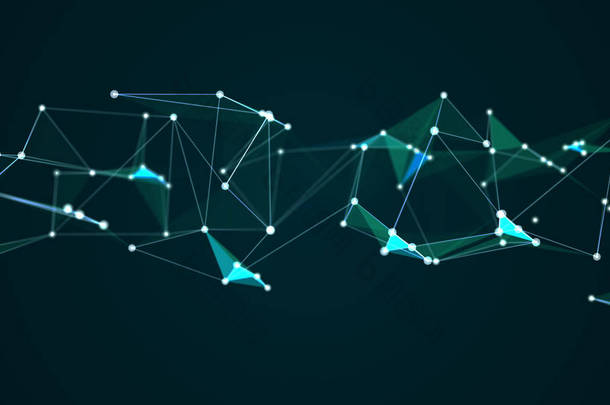 抽象未来主义分子结构蓝色数字技术图解。计算机网络连接概念.