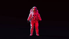 宇航员与黄金 Visor 和白色宇航服与粉红色和蓝色穆迪 80s 照明前 3D 插图 3d rende