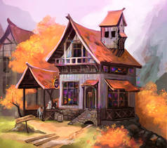 秋天一所老房子的插图