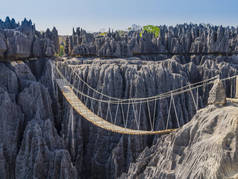 马达加斯加，马达加斯加，在Tingy de Bemaraha国家公园峡谷上令人印象深刻的吊桥